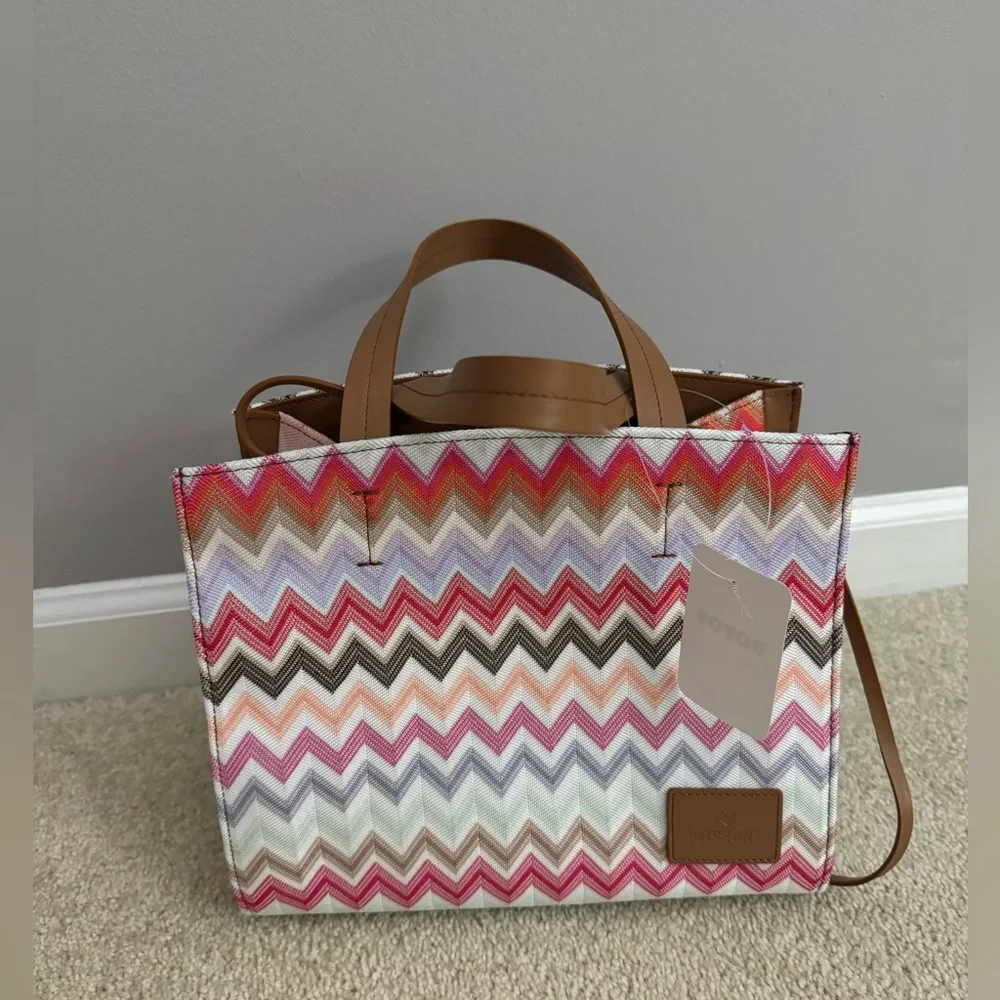 NWT MISSONI Chevron-pattern small cotton-blend tote bag purse - Picture 9 of 14